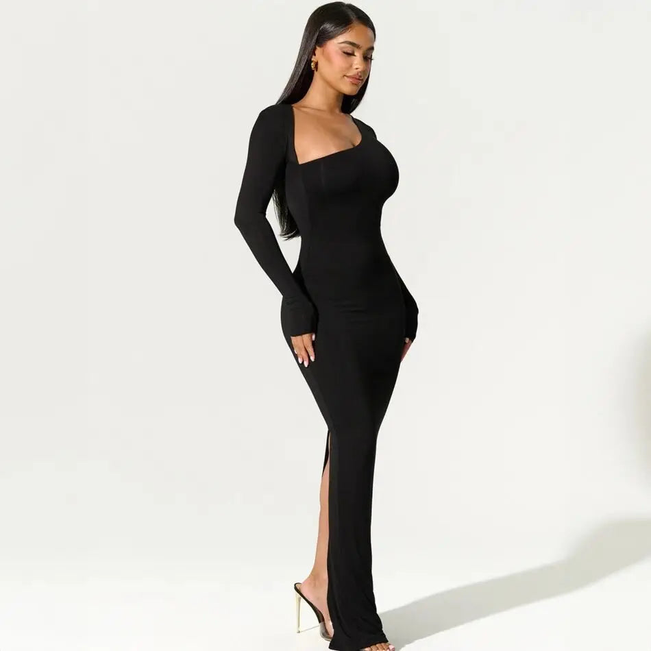 Valentina – Elegant One-Shoulder Black Maxi Dress