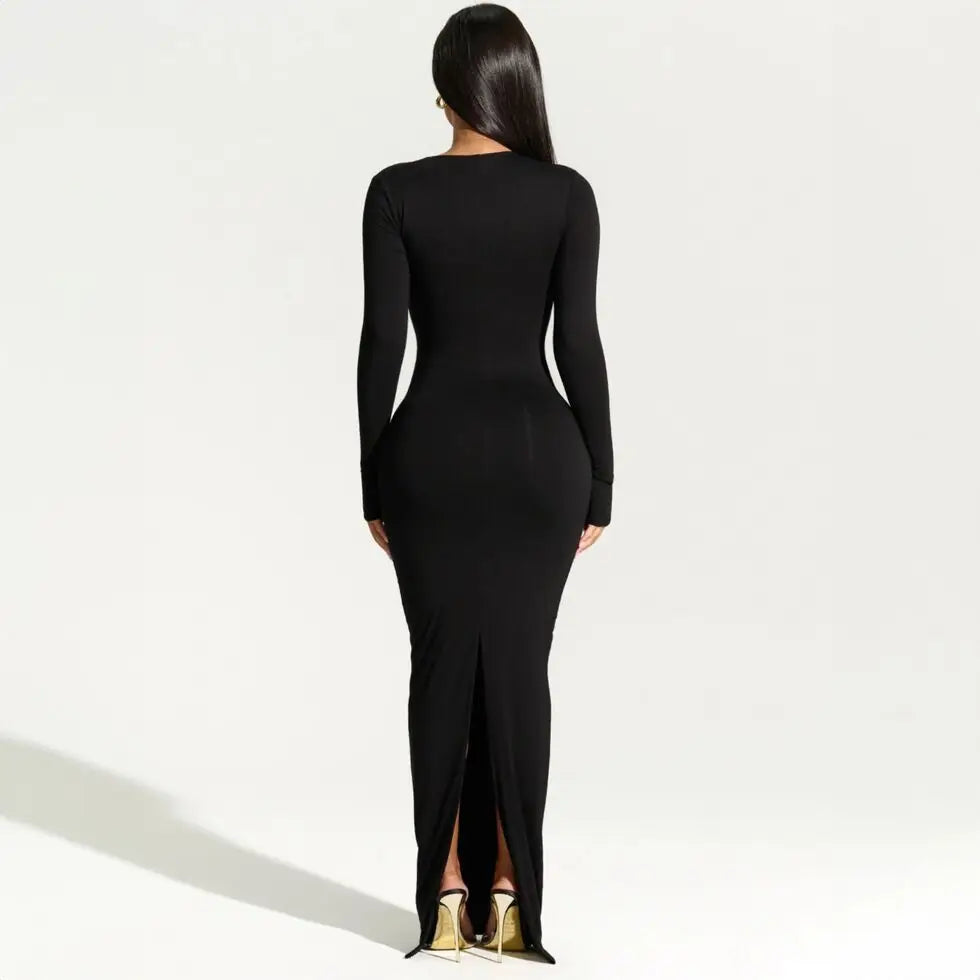 Valentina – Elegant One-Shoulder Black Maxi Dress