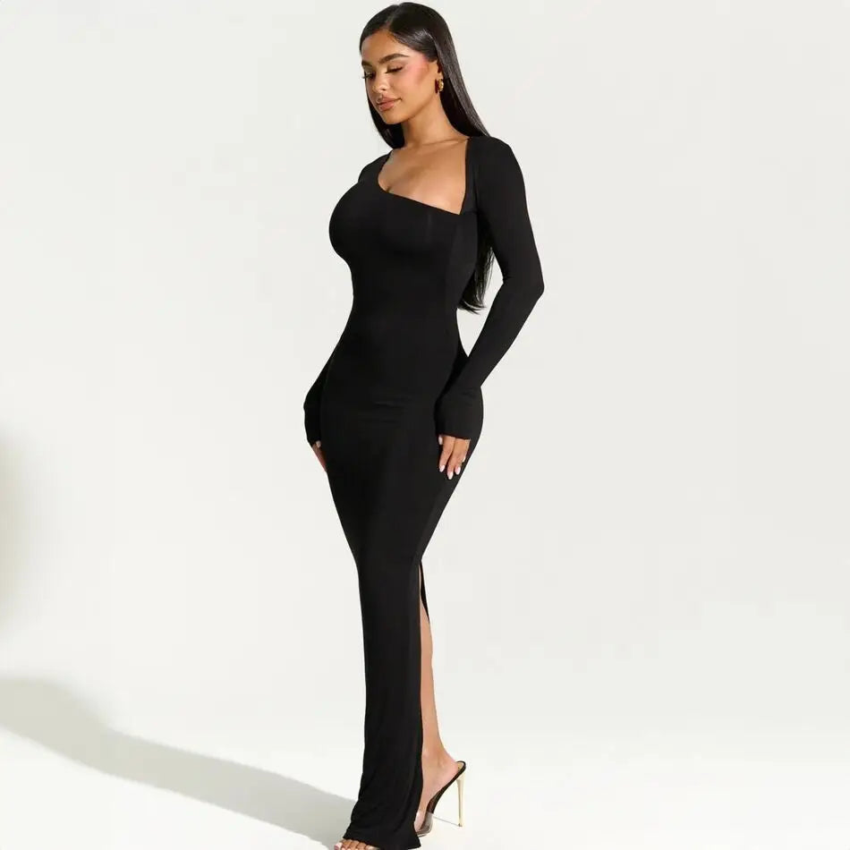 Valentina – Elegant One-Shoulder Black Maxi Dress