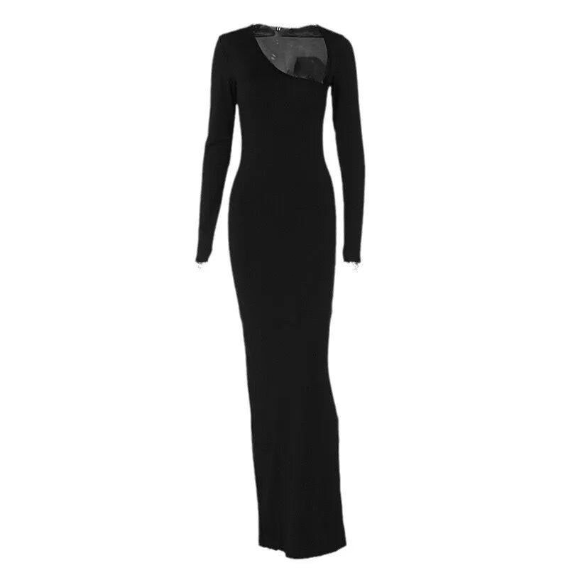 Valentina – Elegant One-Shoulder Black Maxi Dress